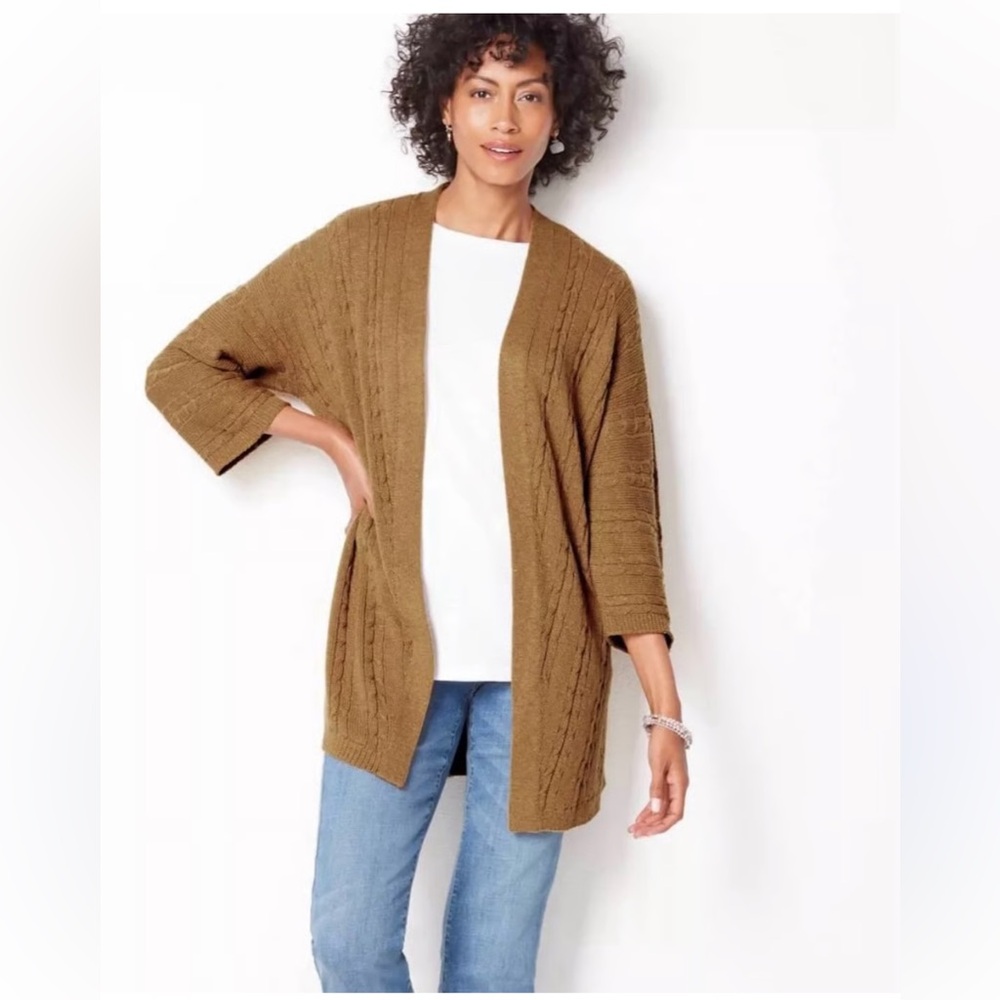 J.Jill Open Front Cable Knit Cardigan in Butterscotch. Size Medium.